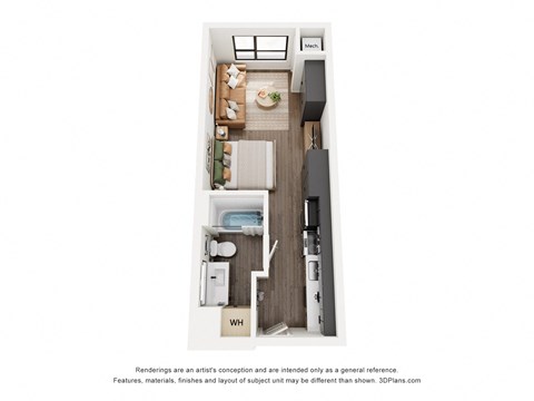 Floor plan for studio, 1 bath, 395 sqft